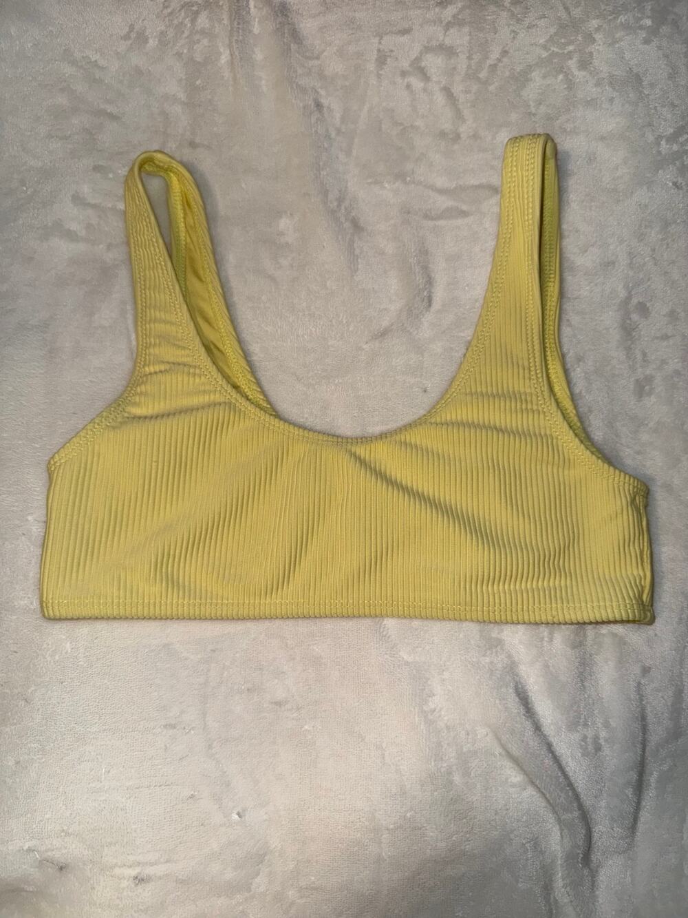 Frankies Bikinis Yellow Connor Luxe Ribbed Scoop Bikini Top
